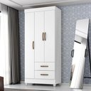 Ver imagem 3 de Roupeiro 03 Portas 2 Gavetas Lite Branco Brilho 76cm Largura Quarto Solteiro Mdp