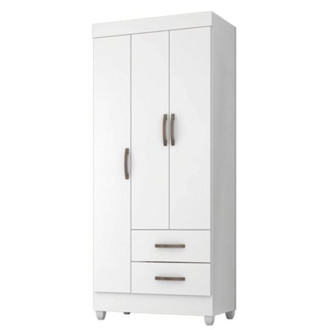 Roupeiro 03 Portas 2 Gavetas Lite Branco Brilho 76cm Largura Quarto Solteiro Mdp