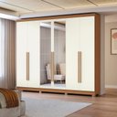 Ver imagem 1 de Guarda-Roupa 6 Portas e 3 Gavetas com Espelhos e Pés Dormitorio Bigger Lo Bege/Canela/Off Withe