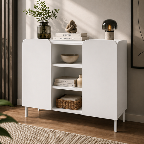 Buffet Aparador Curvê 2 Portas 3 Nichos BMU186 Branco - BRV Móveis