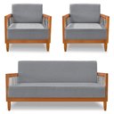 Ver imagem 1 de Kit 2 Poltronas e Sofá Living 2 Lugares Marilia 1,60m Linho Base em Madeira Castanho - Pallazio Graf