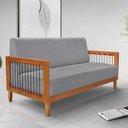 Ver imagem 3 de Kit 2 Poltronas e Sofá Living 2 Lugares Marilia 1,60m Linho Base em Madeira Castanho - Pallazio Graf