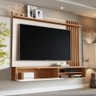 Painel Tv Ripado Rack Suspenso Sala Estar Off White Freijó - 1