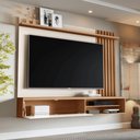 Ver imagem 1 de Painel Tv Ripado Rack Suspenso Sala Estar Off White Freijó