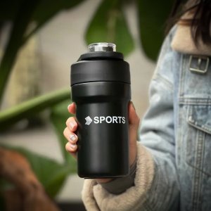 Garrafa Térmica Copo Inox 500ml Canudo Alça Cor: Preto