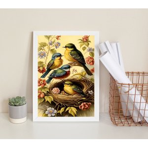 Quadro Decorativo Passarinhos no Ninho 24x18cm:madeira Branca