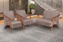 Ver imagem 1 de Conjunto Venus Braços em Madeira Maciça 1 Namoradeira 2 Poltronas Suede Unidecor Cappuccino
