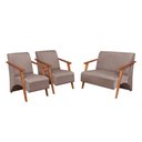 Ver imagem 3 de Conjunto Venus Braços em Madeira Maciça 1 Namoradeira 2 Poltronas Suede Unidecor Cappuccino