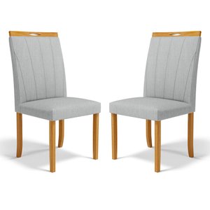 Kit com 2 Cadeiras Aurora Madeira Maciça Estofadas para Mesa de Jantar Linho Cinza 407