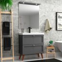 Ver imagem 1 de Gabinete para Banheiro com Cuba e Espelheira 80cm Retro Mdf Grafite Milano - On Móveis