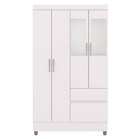 Guarda-roupa Solteiro 4 Portas 2 Gavetas com Espelho Ideval Branco/camarim