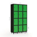 Ver imagem 2 de Armário Roupeiro Locker Guarda-Volume de Aço 12 Portas Pequenas com Fecho para Cadeado Vestiário Academia Verde/Preto