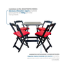 Conjunto Mesa Dobrável Área Externa 70x70cm com 4 Cadeiras Estofadas Madeira Preto/Vermelho - 6