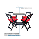Ver imagem 5 de Conjunto Mesa Dobrável Área Externa 70x70cm com 4 Cadeiras Estofadas Madeira Preto/Vermelho
