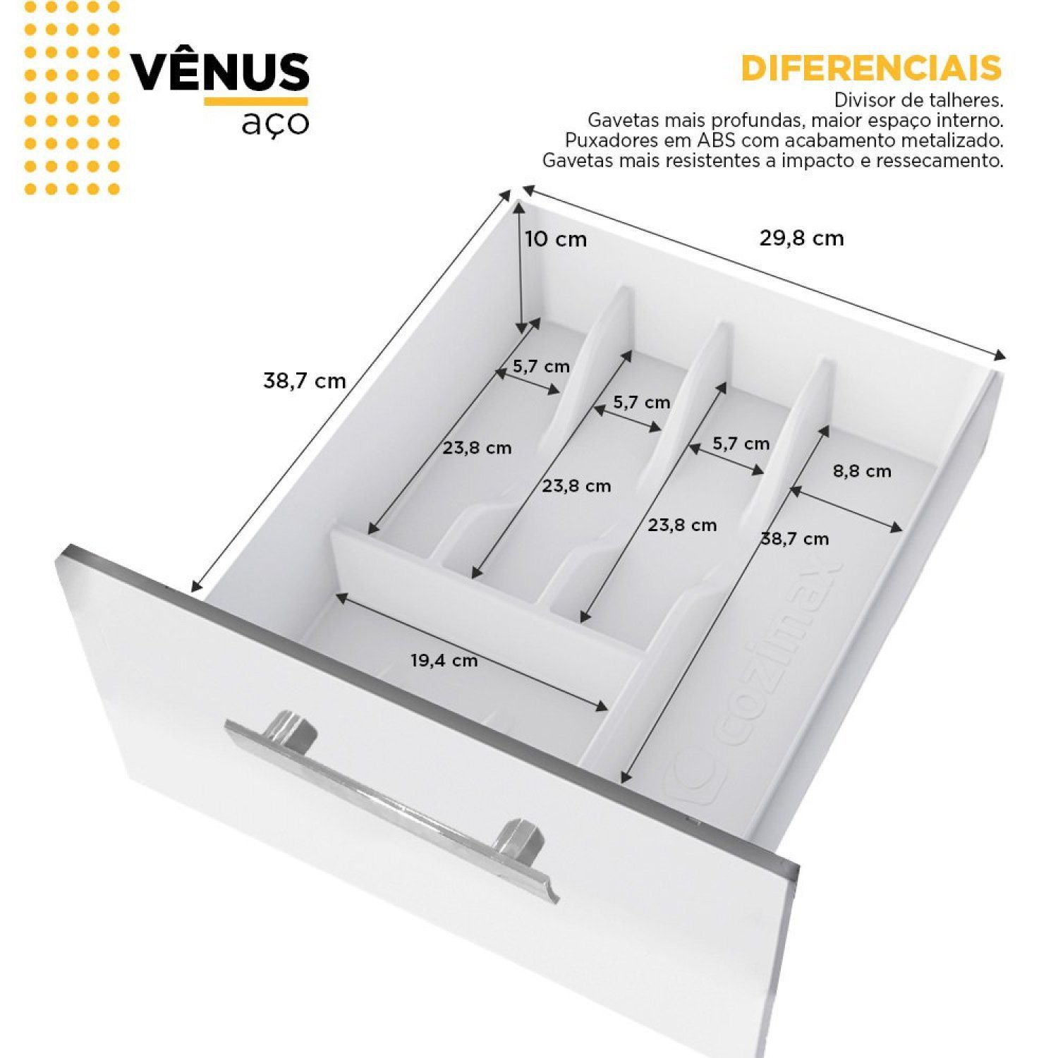 Balcão para Pia de Cozinha 140cm 3 Portas 3 Gavetas Vênus  em Aço Branco