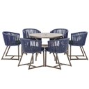 Ver imagem 1 de Mesa com 6 Cadeiras de Jantar Roma 120cm e Noronha em Alumínio Marrom Corda Náutica Estofado 12 Tram