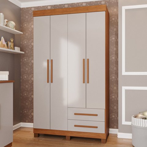 Guarda-Roupa Infantil 4 Portas 2 Gavetas Aurora Espresso Móveis Marrom/Cinamomo/Off White