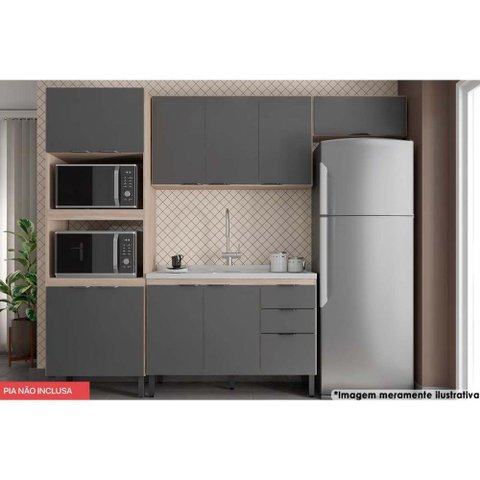 Cozinha Compacta Firenze 4 Peças (2 Aéreos + 1 Balcão + 1 Paneleiro) Fmt004 Avena/grafito - Demó