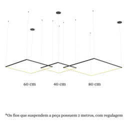 Lustre Pendente de Led Bleisi 3 Aros Quadrados 84W - 80x60x40cm - 2
