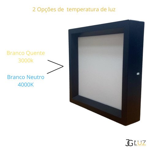 Painel Led Recuado de Sobrepor 24w Plafon Quadrado Bivolt - Preto - Branco Quente 3000k - 110v/220v - 2