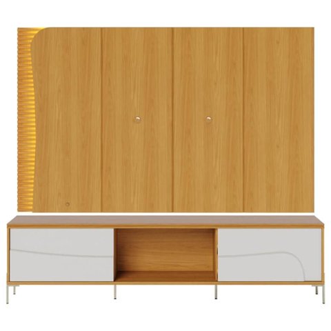 Painel Tv 65 Pol Led e Rack Sala Pé Metal Dante Naturale/off C05 - Mpozenato