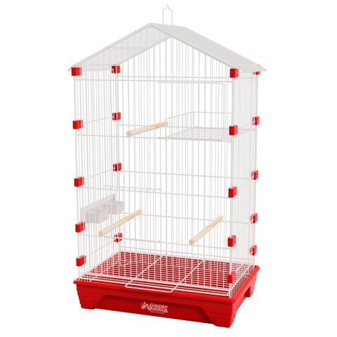 Gaiola Travas Plásticas Malha Fina para Periquito Quatiguá:branco+vermelho