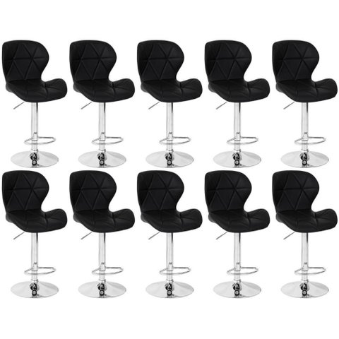 Kit 10 Banquetas Slim Estofada Giratória com Regulagem de Altura - Preto