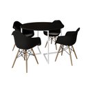 Ver imagem 2 de Mesa Jantar Industrial Preta 110cm Redonda Base V Ferro Branco com 4 Poltronas Eiffel Pretas Madeira