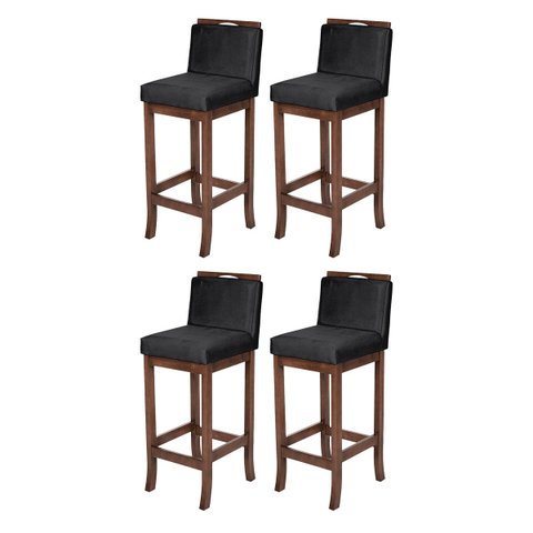 Kit 4 Banquetas Alta para Cozinha Turim Madeira Capuccino Suede Preto CCS