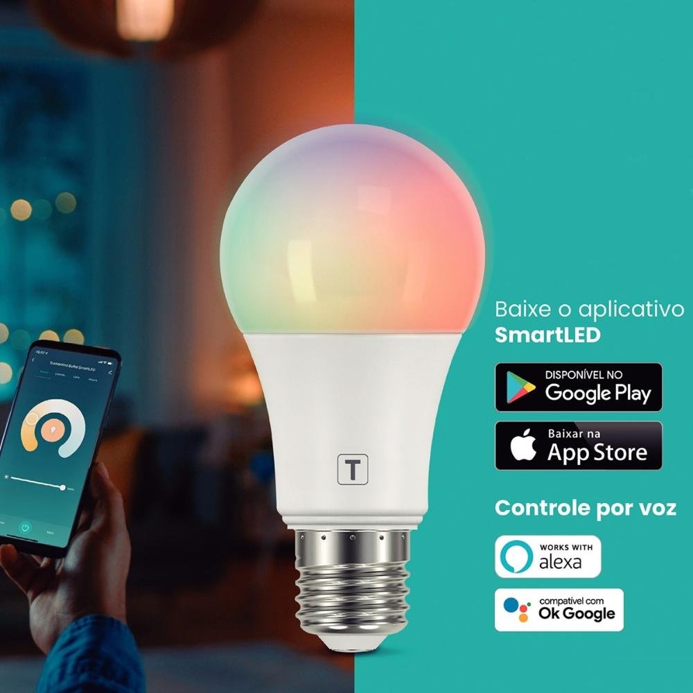 Kit 5 Lâmpadas Inteligentes Bulbo Smart LED Wi-Fi 10W Tramontina RGB - 5