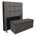 Ver imagem 1 de Kit Cabeceira + Calçadeira Baú Espanha 90cm Solteiro para Cama Box Suede Cinza - Gat Magazine