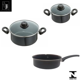 Conjunto Panelas Preta Indução Cooktop Elétrico Á Gás 3 Pçs - 1