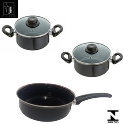 Conjunto Panelas Preta Indução Cooktop Elétrico Á Gás 3 Pçs - 2