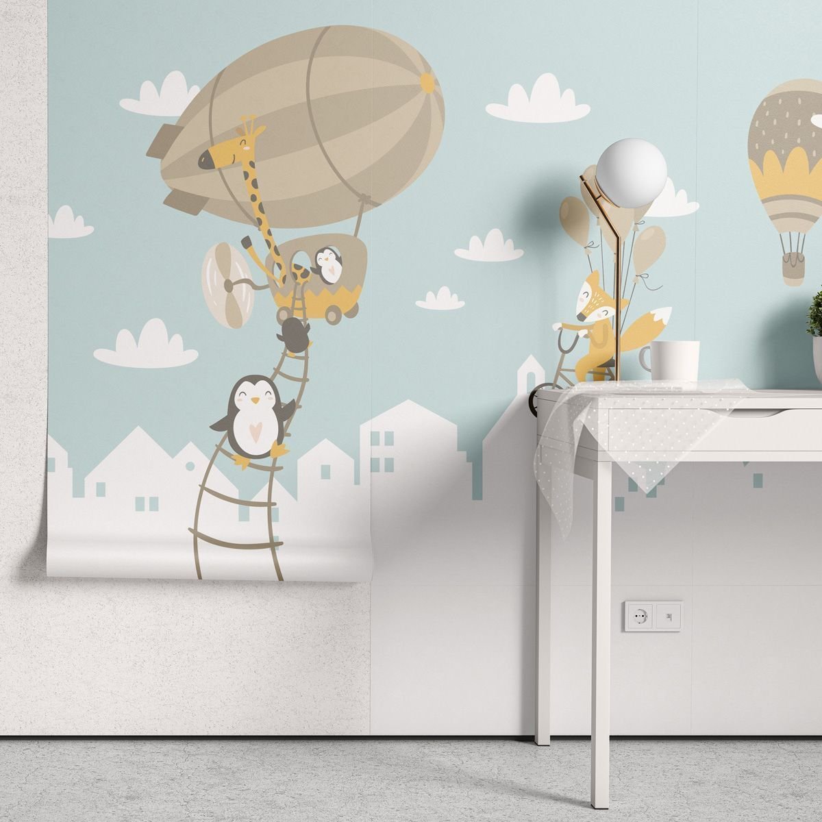 Papel de Parede Adesivo Menino Raposa e Pinguins - Painel - 2