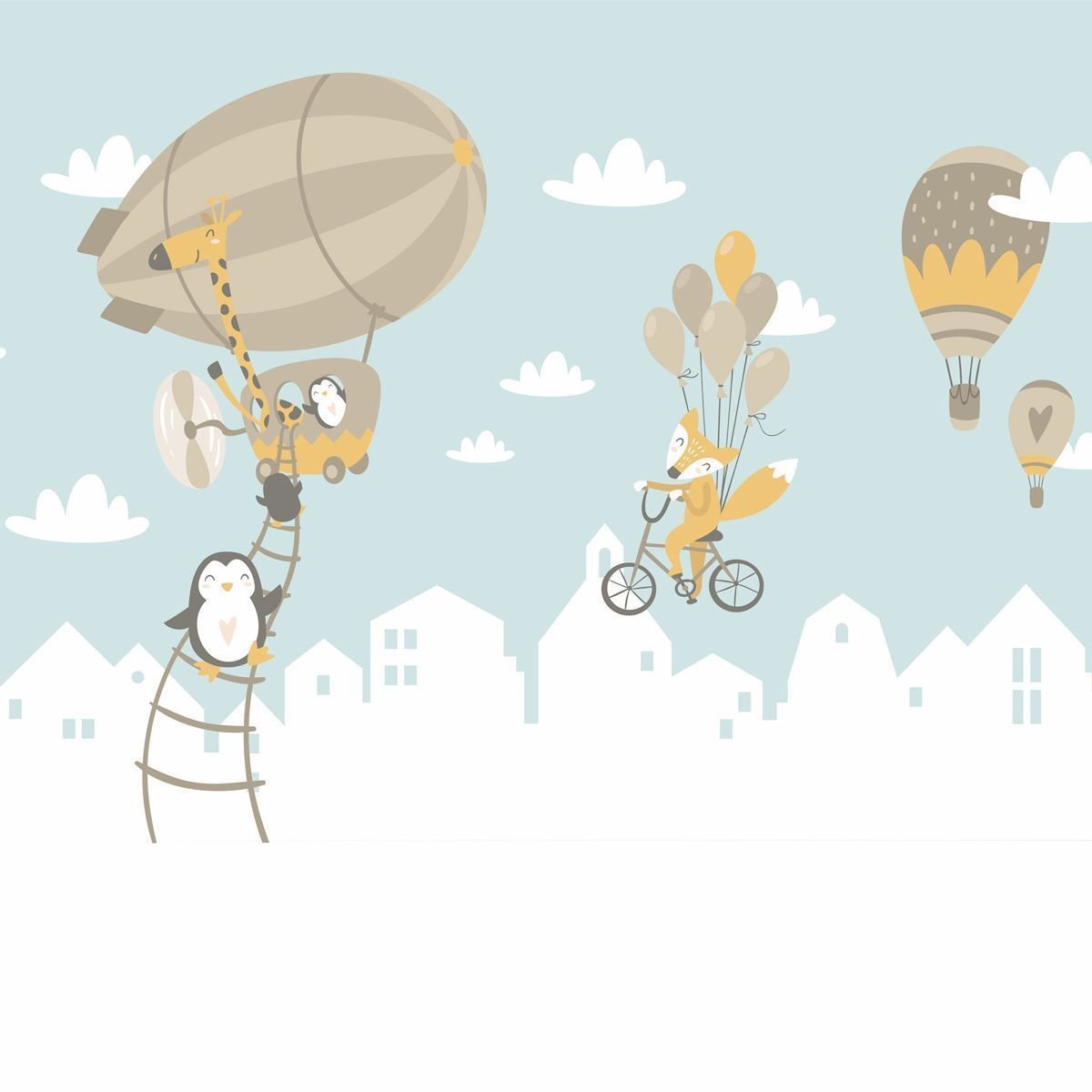 Papel de Parede Adesivo Menino Raposa e Pinguins - Painel - 3