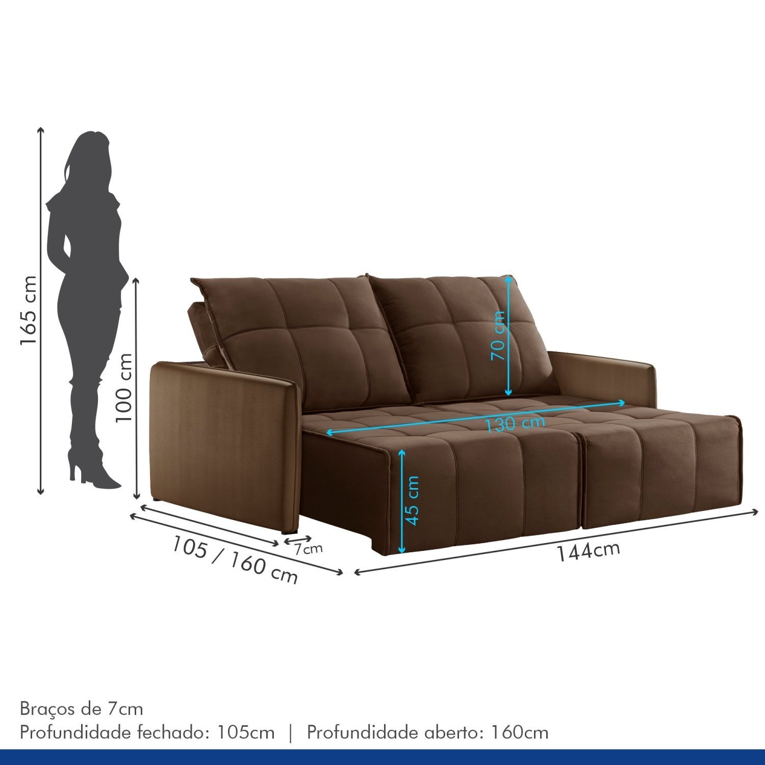 Sofá 2 Lugares Retrátil e Reclinável 144cm Xangai Yescasa  - 6