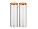 Ver imagem 1 de Kit 2 Potes de Vidro 2000ml com Tampa de Madeira Bambu Porta Condimentos Hermético