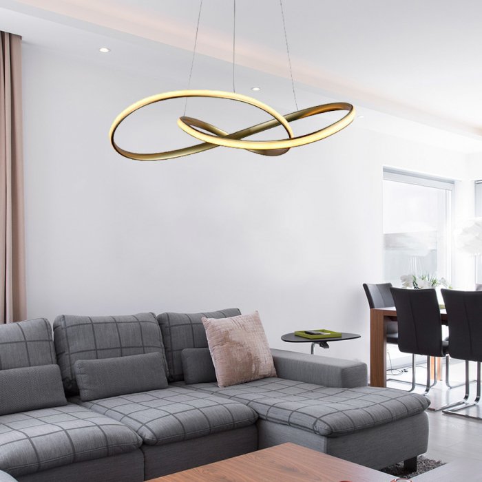 Pendente Led Anéis Atom 36w 3000k Metal 63cm Dourado Bella HM019G - 3