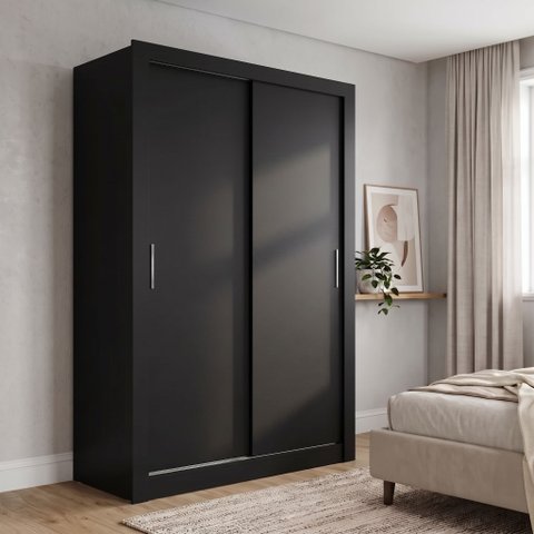 Guarda-Roupa Solteiro 2 Portas de Correr e 1 Gaveta 200 x 120cm City Yescasa Preto