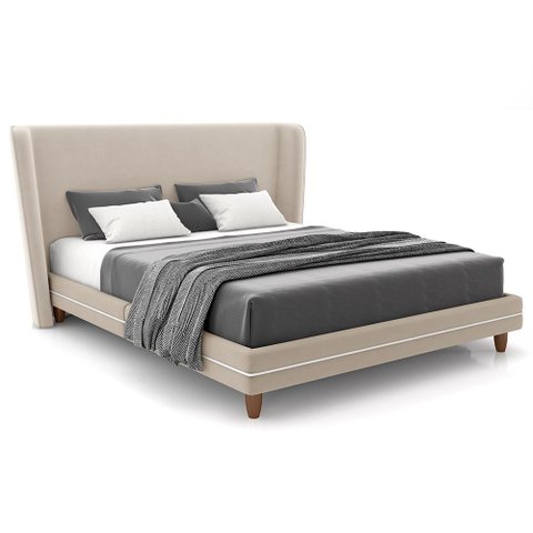 Cabeceira Queen Nilo 160cm com Cama Pés Madeira Suném P05 Veludo Bege - Lyam Decor