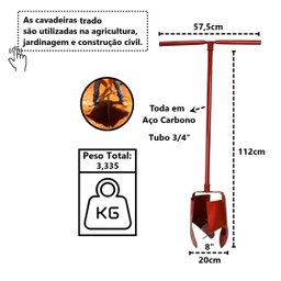 Kit Cavadeira Trado 08pol Cabo Aço Carbono e 02 Extensor Minasul - 6