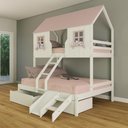 Ver imagem 1 de Beliche Casal/ Solteiro Casinha Encantada com 02 Gavetas Kit Escada/ Escorregador Madeira Maciça