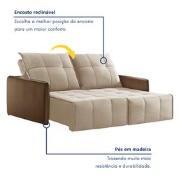 Sofá 3 Lugares Retrátil e Reclinável 214cm Xangai Yescasa Veludo - 2 Sofá 3 Lugares Retrátil e Reclinável 214cm Xangai Yescasa Veludo - 2