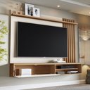 Ver imagem 3 de Painel para TV até 72 Polegadas Munique 1 Porta Ripado Off White/Freijó - Giga Móveis