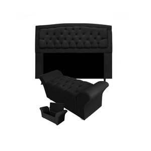 Kit Cabeceira Geovana com Baú Veneza King 195 Cm Corano Preto - Incasa Decor
