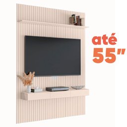 Painel para Tv até 55 Polegadas 1,35x2,40m Ripado com Nicho Arbo Off White Edn - 2 Painel para Tv até 55 Polegadas 1,35x2,40m Ripado com Nicho Arbo Off White Edn - 2