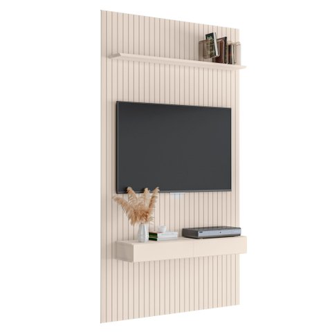 Painel para Tv até 55 Polegadas 1,35x2,40m Ripado com Nicho Arbo Off White Edn