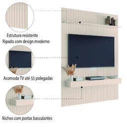 Painel para Tv até 55 Polegadas 1,35x2,40m Ripado com Nicho Arbo Off White Edn - 4