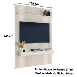 Painel para Tv até 55 Polegadas 1,35x2,40m Ripado com Nicho Arbo Off White Edn - 3