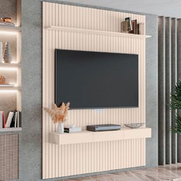 Painel para Tv até 55 Polegadas 1,35x2,40m Ripado com Nicho Arbo Off White Edn - 3 Painel para Tv até 55 Polegadas 1,35x2,40m Ripado com Nicho Arbo Off White Edn - 3